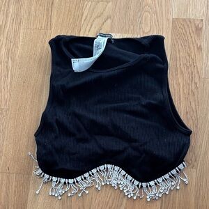 Zara Black Crop Top with Beaded Fringe
